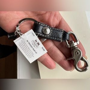 NWT Coach (rare) Black, leather with silver metal key trigger snap Key fob